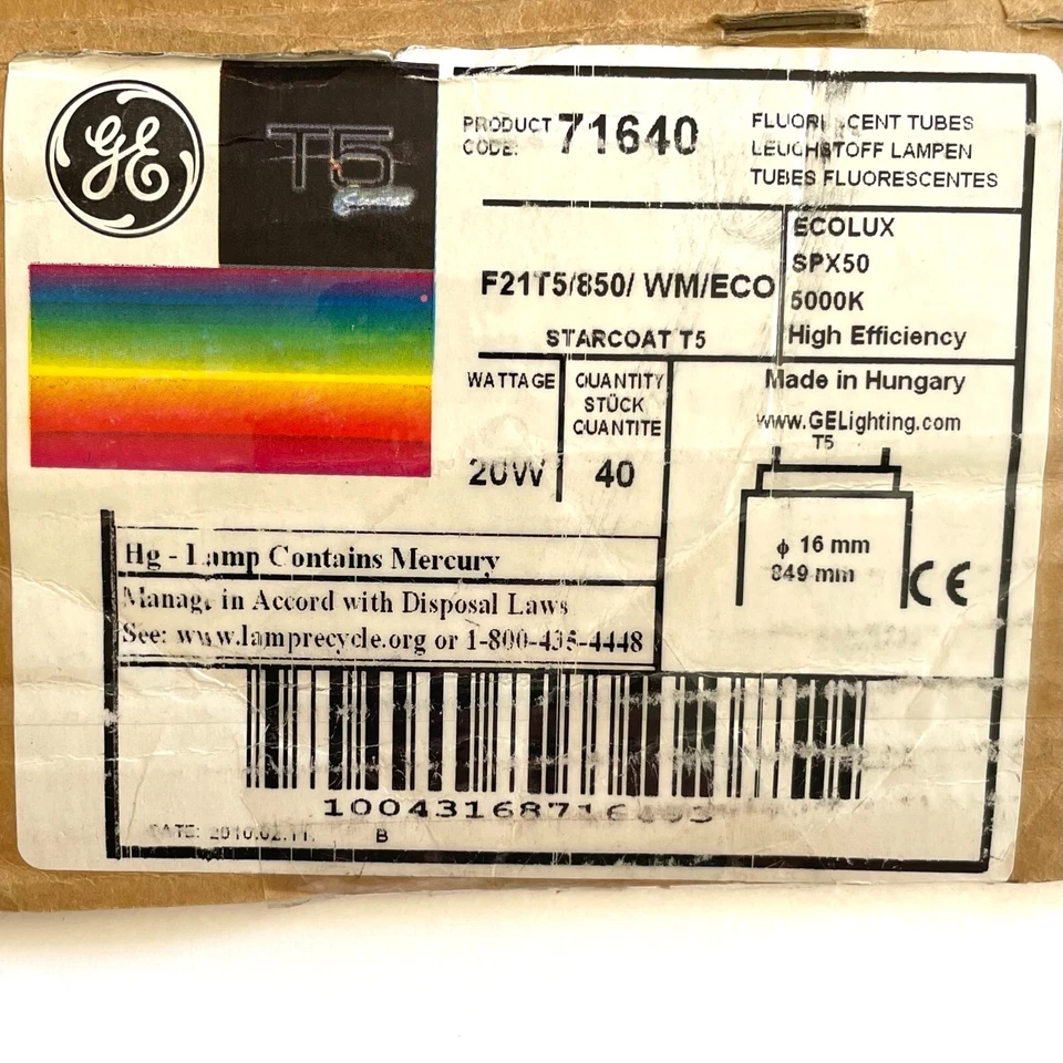 2 of F21T5/850/WM/ECO 20W T5 34" Daylight 5000K Fluorescent Light Bulb GE 71640 - Image 3 of 3