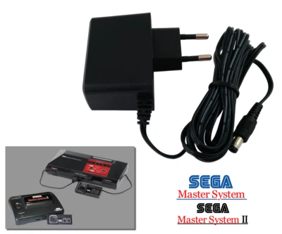 RETRO GAME SUPPLY Power Supply for Sega Master System 1 & 2 - 2m Cable - EU Plug AC Adapter