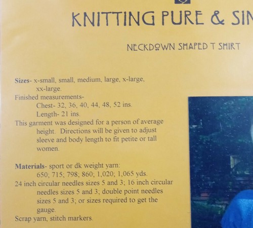 Knitting Pure &Simple Pattern NECKDOWN SHAPED T-SHIRT Sweater Women Size XS-XXL - Picture 2 of 2