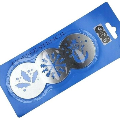 Coffee Stencil Winter 3 Designs Snowman Snowflake Holly Christmas Barista Metal