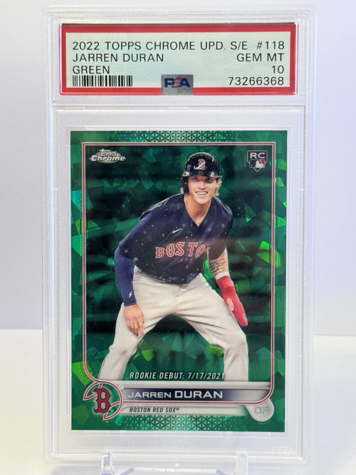 2022 Topps Chrome Update Series Sapphire Green Rookie Debut Jarren Duran RC /75