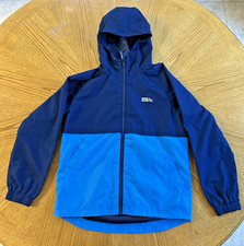 Eddie Bauer Boys Hooded Windbreaker Rain Jacket Blue Medium 10-12 Double Zip