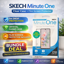 For (Google Pixel 7) SKECH Clear Gel Slim Case + TPU Film Screen Protector Cover
