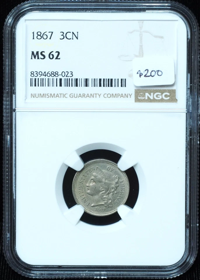 1867 3 Cent Nickel MS62 NGC Certified - Image 3 of 4