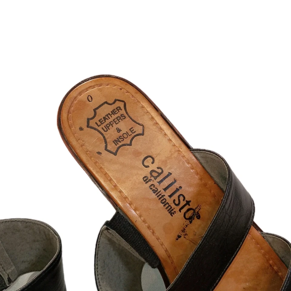 Callisto of California 2 英寸高跟鞋女式 10 黑色皮革懒人凉鞋厚底 — 第 2/4 张图片