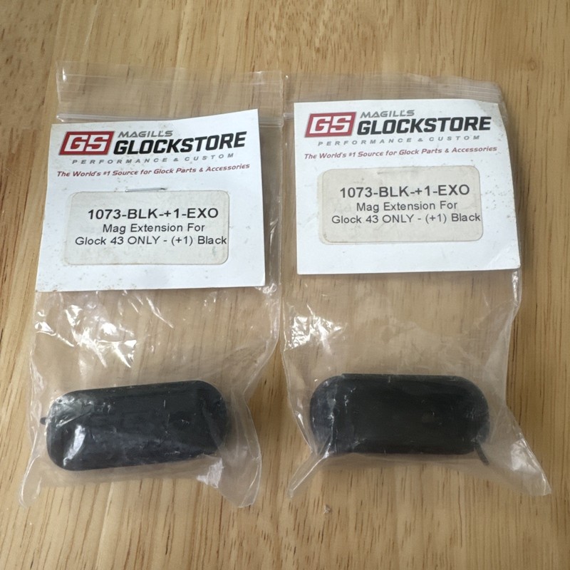 (2) Magill's GS Glockstore #1073 BLK +1 Magazine Extensions For G43, Glock 43