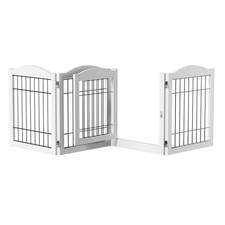 VINGLI Freestanding Pet Gate w/Walk Through Door, Foldable, 24in H, 4-Panel, Dog