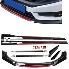 Glossy Black Look Red Front Lip Chin Bumper Side Skirt ForHonda Civic S