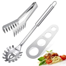 3-Piece Stainless Steel Spaghetti Server Set - Stainless Steel Pasta Tong, Sp...