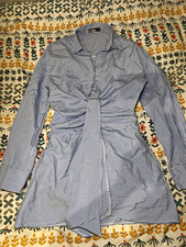 ChicMe Blue & White Striped Cotton Collared Tie Shirt Dress, Long Sleeve S