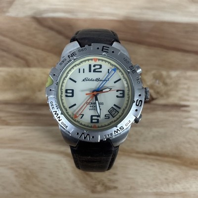 Vintage Eddie Bauer Compass Indiglo Watch WR100M Date Leather Strap 90s Timex