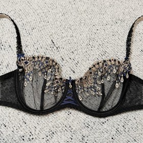 Aubade Lace Underwire Bra 34B Black Blue Embroidered Sheer