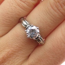 925 Sterling Silver Vintage Round-Cut C Z Engagement Oxidized Ring Size 7.25