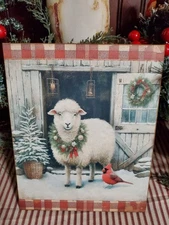 SWEET OLD PRIMITIVE COLONIAL VINTAGE STYLE CHRISTMAS SHEEP BARN WOOL WEAVER SIGN