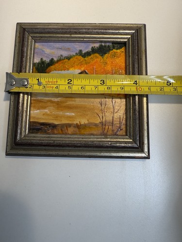 Pintura al óleo enmarcada pequeña vintage granero otoño otoño granero paisaje - Imagen 7 de 8