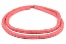Watermelon Pink Vinyl Phono Record Beads 8mm Ghana African Disk 34 Inch Strand