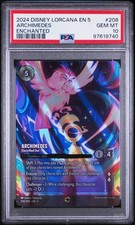 2024 DISNEY LORCANA EN 5-SHIMMERING SKIES ENCHANTED 208 ARCHIMEDES PSA 10