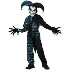 Deadly Jester Green Horror Clown Fancy Dress Halloween Child Boys Costume