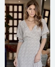 Lulus X Lush Times With You Sage Green Floral Print Puff Sleeve Midi Dress Large