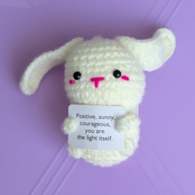 Handmade Mini Crochet Bunny Stuffed Animal with Positive Message