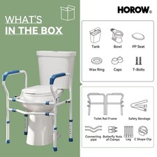 HOROW Two Piece Toilet 1.1/1.6GPF Dual Flush with Safety Rails Adjustable Height