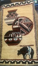 Vintage Southwestern Latch Hook Wall Hanging Rug Pottery and Bear Design
