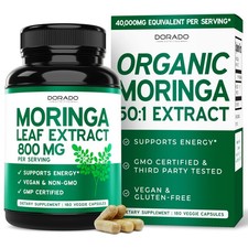 Organic Moringa Capsules 40,000mg 3 Month Supply Pure 180 Count Pack of 1
