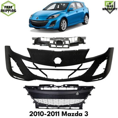 Front Bumper Cover Primed Plastic & Grille Assembly For 2010-2011 Mazda 3