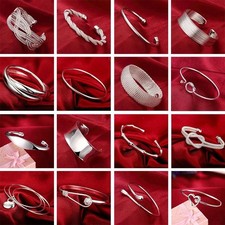 Trendy 925 Sterling Silver Bangles Bracelet Charms Cute Open for Women Fashion
