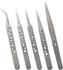 5Pcs Stainless Steel Tweezers Precision Tweezer Tool Set for Electronics Repair,