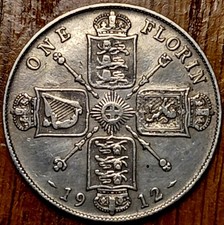 1912 George V Florin Two Shillings Great Condition 11.2 grams Sterling Silver