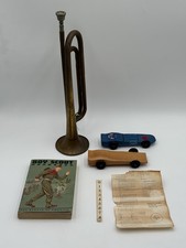 Vintage Boy Scouts Lot With Brass Rexcraft Official Bugle, Book, And 2 Cars