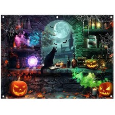 Fabric Halloween Magic Backdrop Pumpkin Lantern Full Moon Photography 8x6 FT