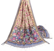 Sushila Vintage Floral Cream Dupatta Pure Woolen Printed Soft Indian Long Stole