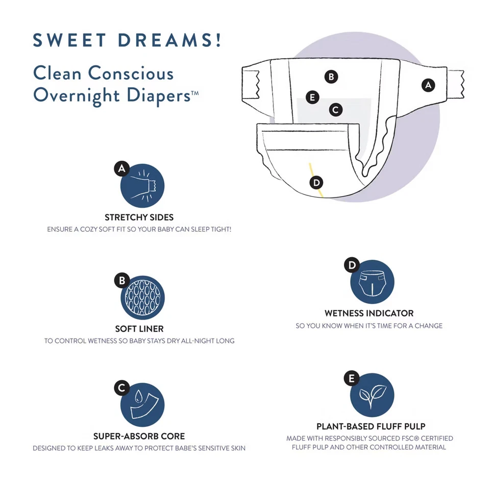 Pañales desechables para pasar la noche The Honest Company Clean Conscious Sleepy Sheep - Foto 4 de 4