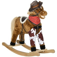 HOT-Qaba Baby Rocking Horse,Large Riding Horse,Plush Animal Rocker w/Realistic S