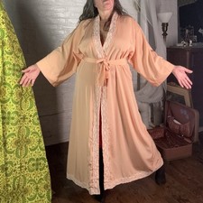 Vintage HALSTON Peach Dressing Gown L Kimono Sleeve Robe