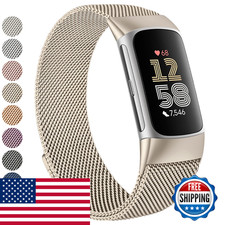 Vanjua For Fitbit Charge 6 Bands Women Men Stainless Steel Metal Mesh Loop
