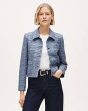 NEW J Crew Lady Jacket Tweed Cropped Button Front Collar Pockets Blue 12 298