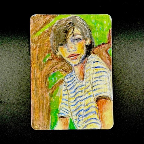 ACEO Small Original Portrait Colored Pencil, Acrylic marker on Paper Unframed