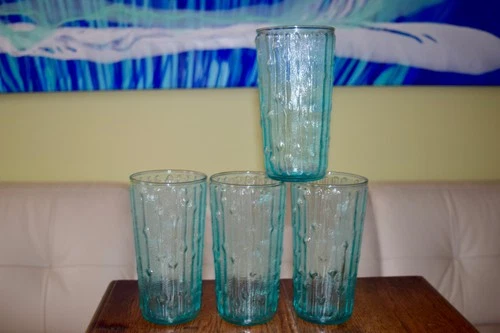 MCM Vintage Anchor Hocking Aquamarine Tahiti 4 piece set tumblers