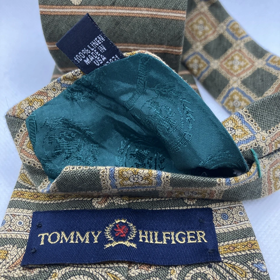 Tommy Hilfiger пейсли и в полоску синий коричневый льняной галстук сделано в США 4 «X 60» - Изображение 3 из 4