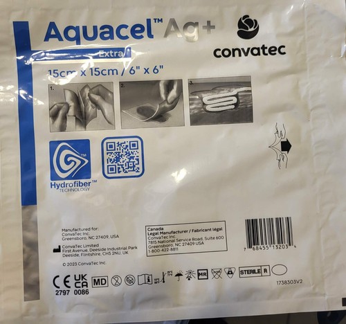 ConvaTec Aquacel Ag+ Extra Enhanced Hydrofiber Dressing, 4 sheets each ...