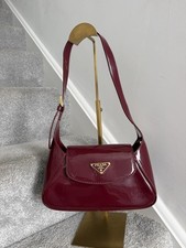 PRADA Patent Leather Small Shoulder Bag Burgundy Gold Hardware