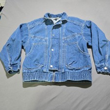 Denim Jacket Women small Smocked Waist Zip Fr...