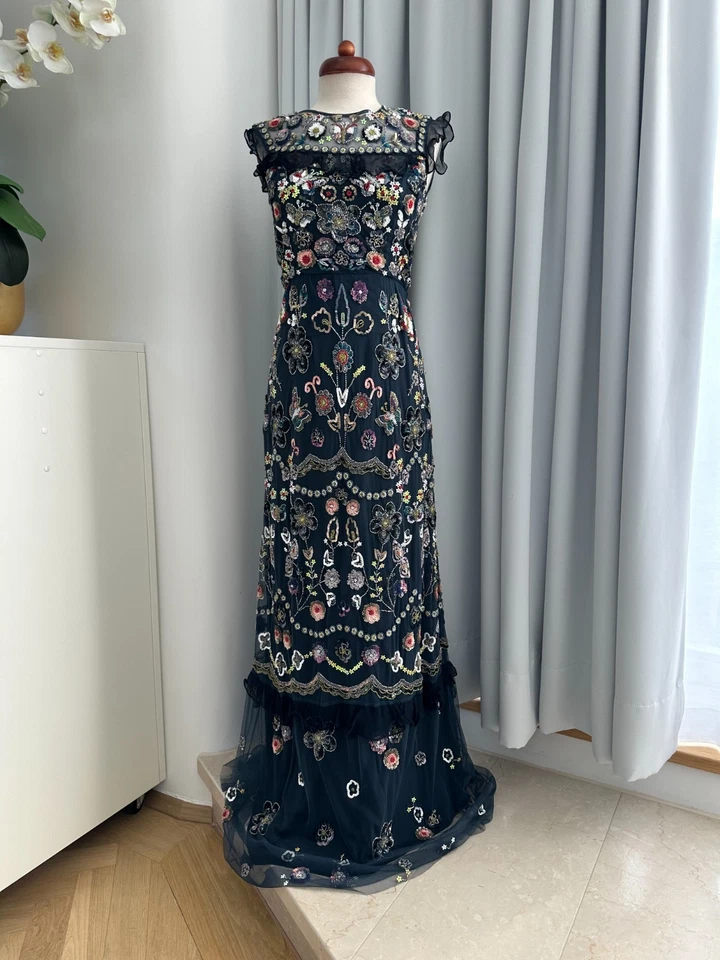 100% ORIGINAL NEEDLE & THREAD ABEND KLEID HOCHZEIT BALL OPER BLAU LANG Gr. XS-S - Bild 1 von 4