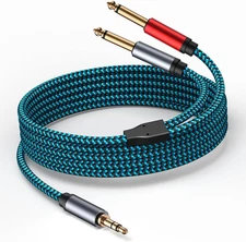 3.5mm TRS to Dual 6.35mm TS Y Splitter Cable 6.6ft Stereo Breakout for Mixer PC