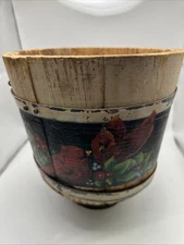 Antique wooden painted pail bucket With Cardinals Berries