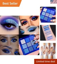 Elegant Blue Eyeshadow Palette with Glitter Finish: Compact Waterproof Luxury