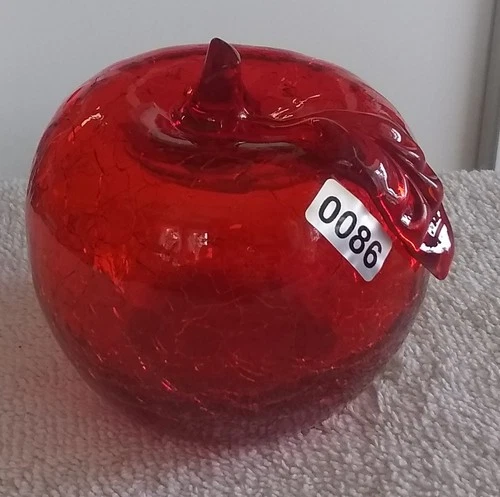 3 1/2" Tall Ruby Crackle Glass Red Apple Made by Blenko